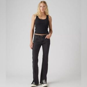 Levi’s High Waisted Black Shaping Straight-Leg Flare Stretch Jeans w/ Slits